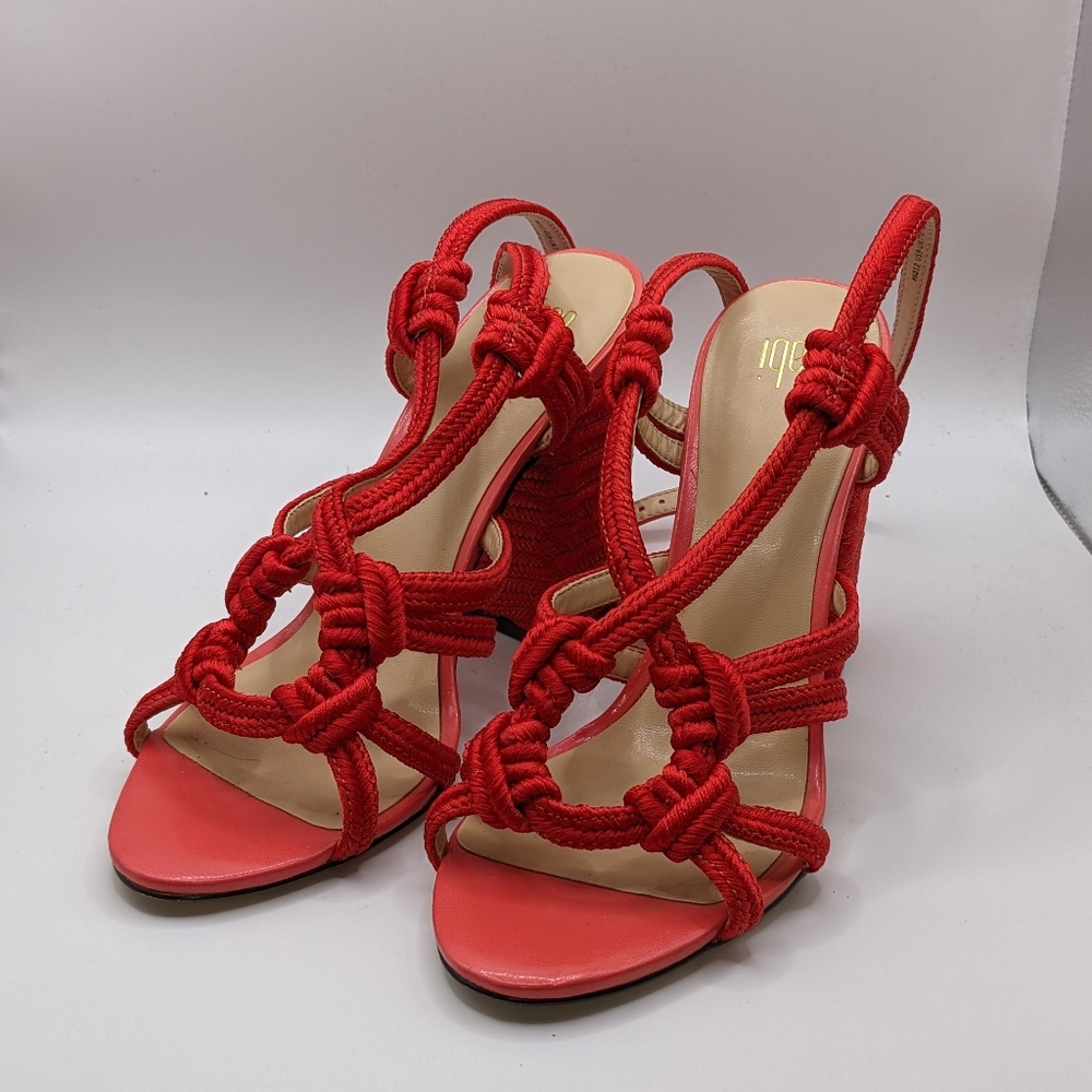 CABI Tiptoe Red Rope Heels Ankle Strap Size 9